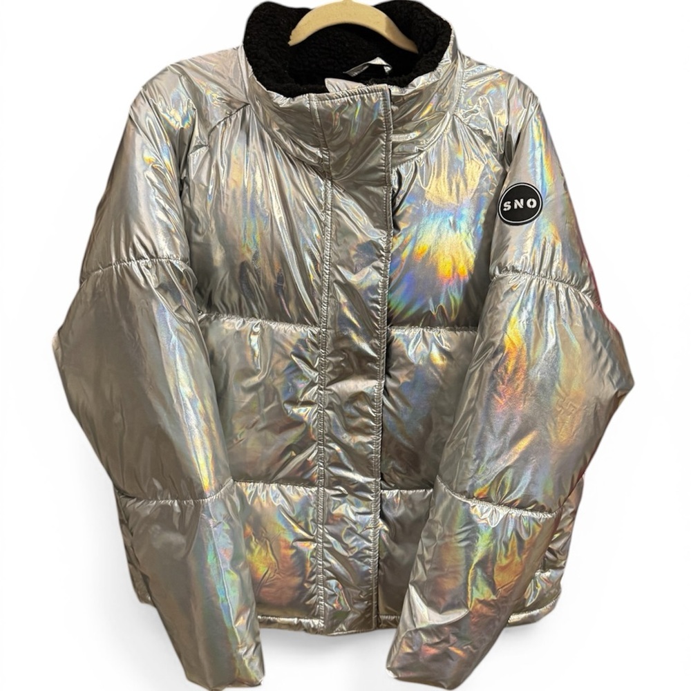 🪩 SNO Iridescent Silver Women's Puffer Jacket - Picture 2 of 6